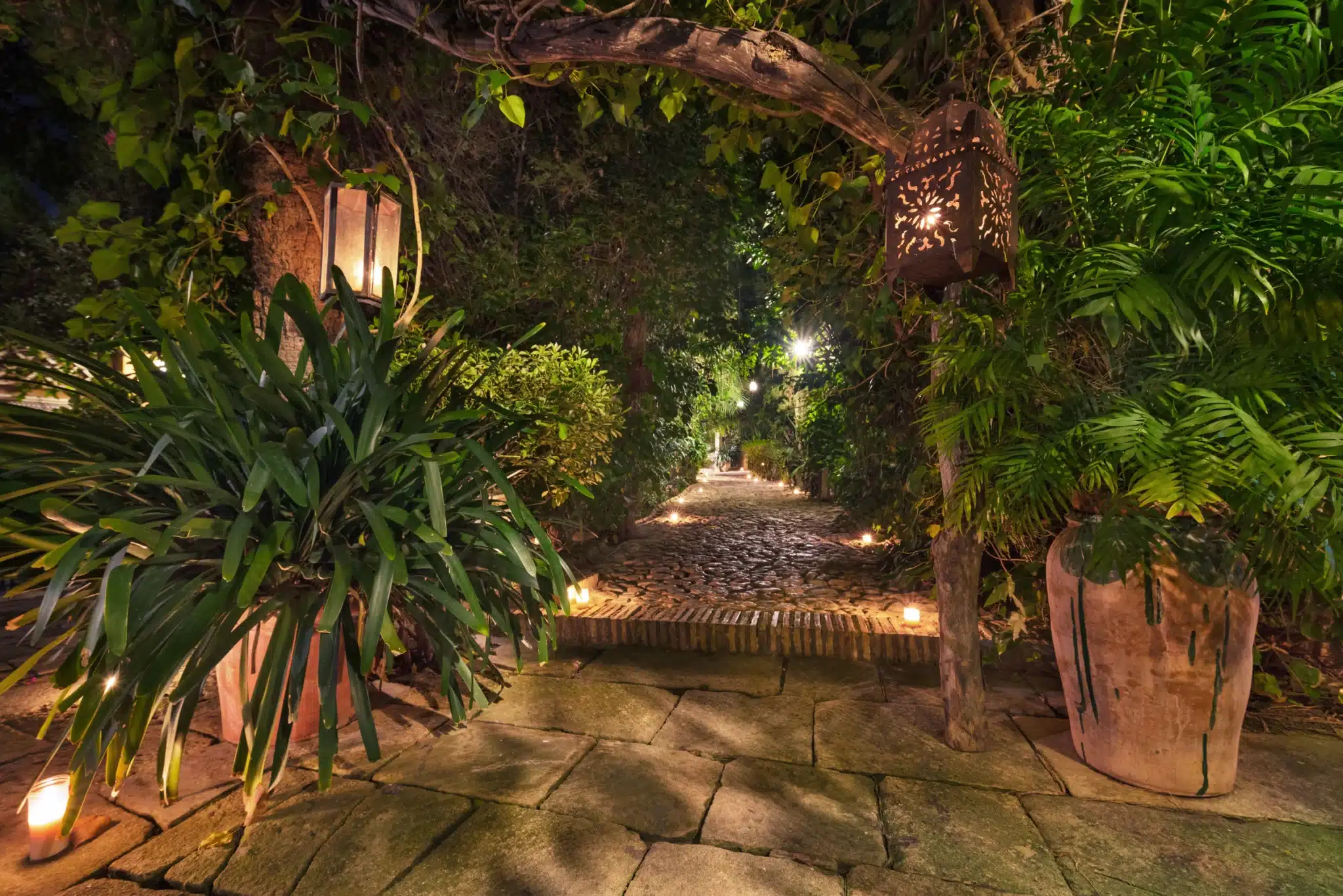 Lighting a walkway to create depth